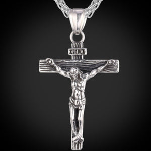 Christian Jesus Crucifix Men Necklace Gold Plated Cross Religious Pendant Necklace with Chain