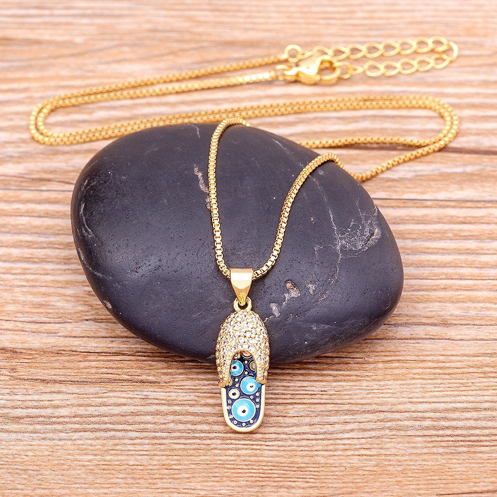 Slipper Pendant For Women Blue Evil Eye Necklace Chain Gold Plated Party Summer Jewelry