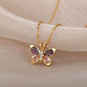 Cute Butterfly Necklace For Women Crystal Purple Butterfly