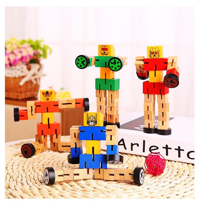 Kids Transformation Robot Building Blocks Wooden Toys