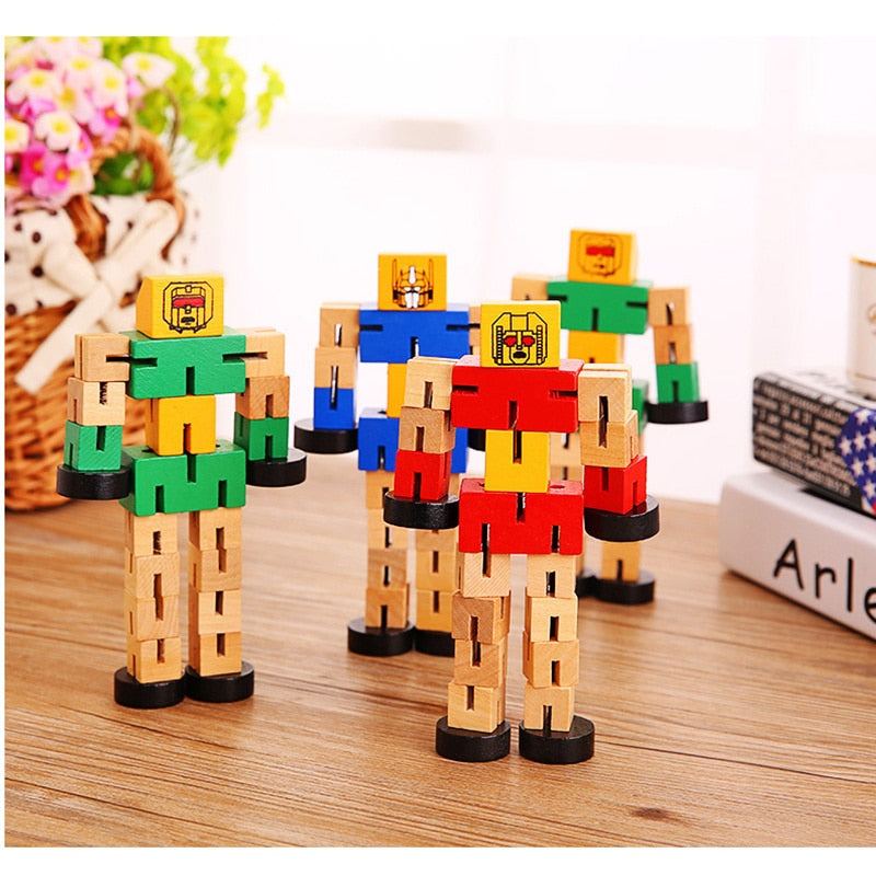 Kids Transformation Robot Building Blocks Wooden Toys