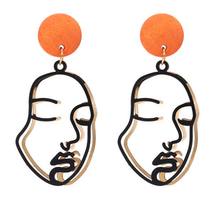 Hollow Out Face Clip Earrings Without Piercing Girls Statement Charm Earrings