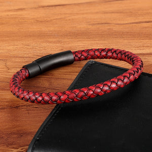 New Classic Style Men Leather Bracelet Simple Black Stainless Steel