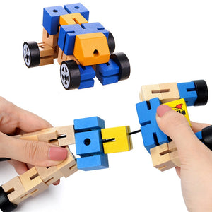 Kids Transformation Robot Building Blocks Wooden Toys