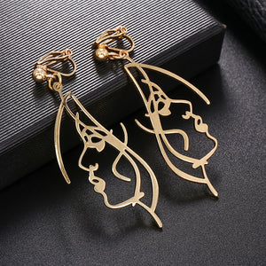 Hollow Out Face Clip Earrings Without Piercing Girls Statement Charm Earrings