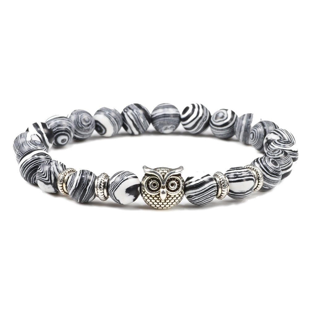 Black Lava Tiger Eye Weathered Stone Bracelets Bangles Classic Owl Beaded Natural Charm