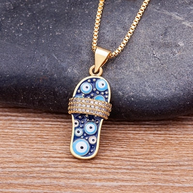 Slipper Pendant For Women Blue Evil Eye Necklace Chain Gold Plated Party Summer Jewelry