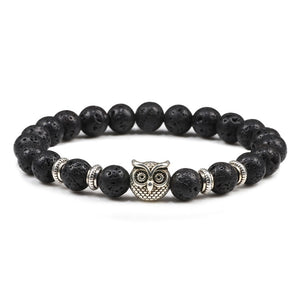 Black Lava Tiger Eye Weathered Stone Bracelets Bangles Classic Owl Beaded Natural Charm