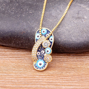 Slipper Pendant For Women Blue Evil Eye Necklace Chain Gold Plated Party Summer Jewelry