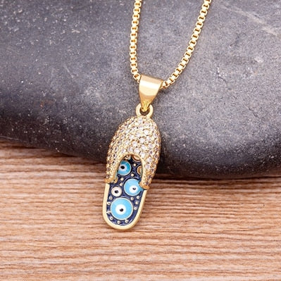 Slipper Pendant For Women Blue Evil Eye Necklace Chain Gold Plated Party Summer Jewelry