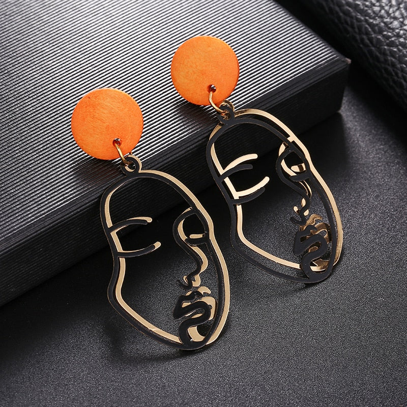 Hollow Out Face Clip Earrings Without Piercing Girls Statement Charm Earrings