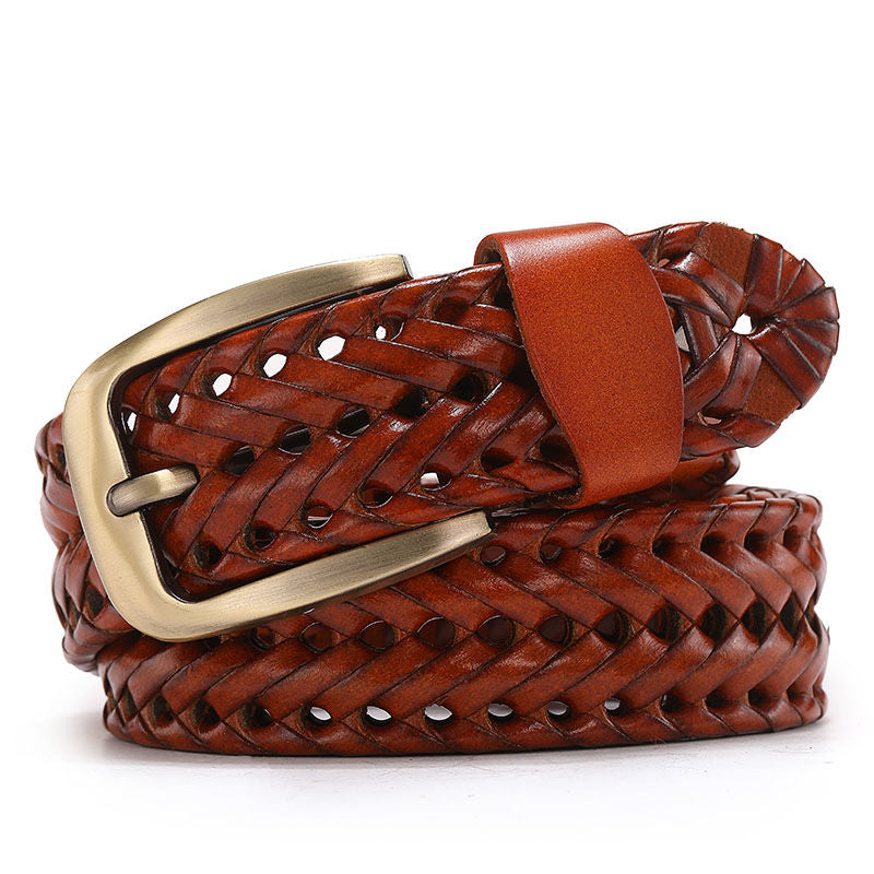 Men's Genuine Leather Braided Belts Webbing High Quality