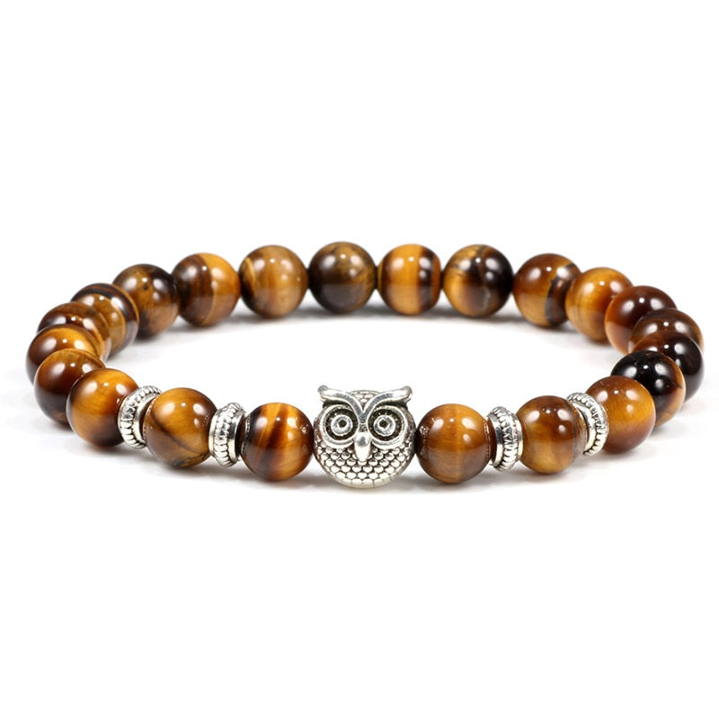 Black Lava Tiger Eye Weathered Stone Bracelets Bangles Classic Owl Beaded Natural Charm