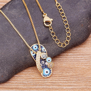 Slipper Pendant For Women Blue Evil Eye Necklace Chain Gold Plated Party Summer Jewelry