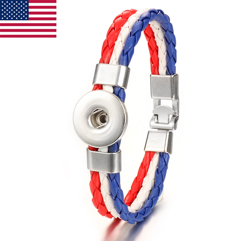 Easy-hook Weave National Flag Leather Fit Bangle Bracelet Charm Jewelry For Women and Men