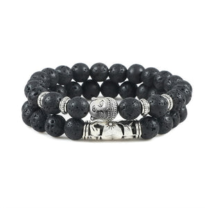 Buddha Head Bracelet for Women and  Men Natural Tiger Eye Lava Stone