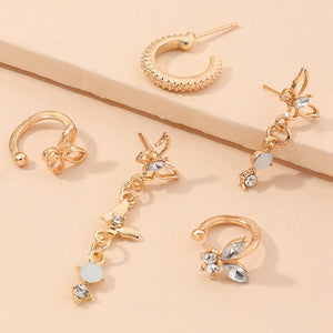 Butterfly Earrings 5 Pcs Girls Crystal Rhinestone Long Ear Cuff