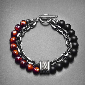 New Men Tiger Eye Stone Beaded Bracelet Stainless Steel