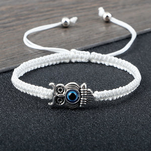 Braided Bracelets Colorful Vintage Blue Evil Eye Charm Owl