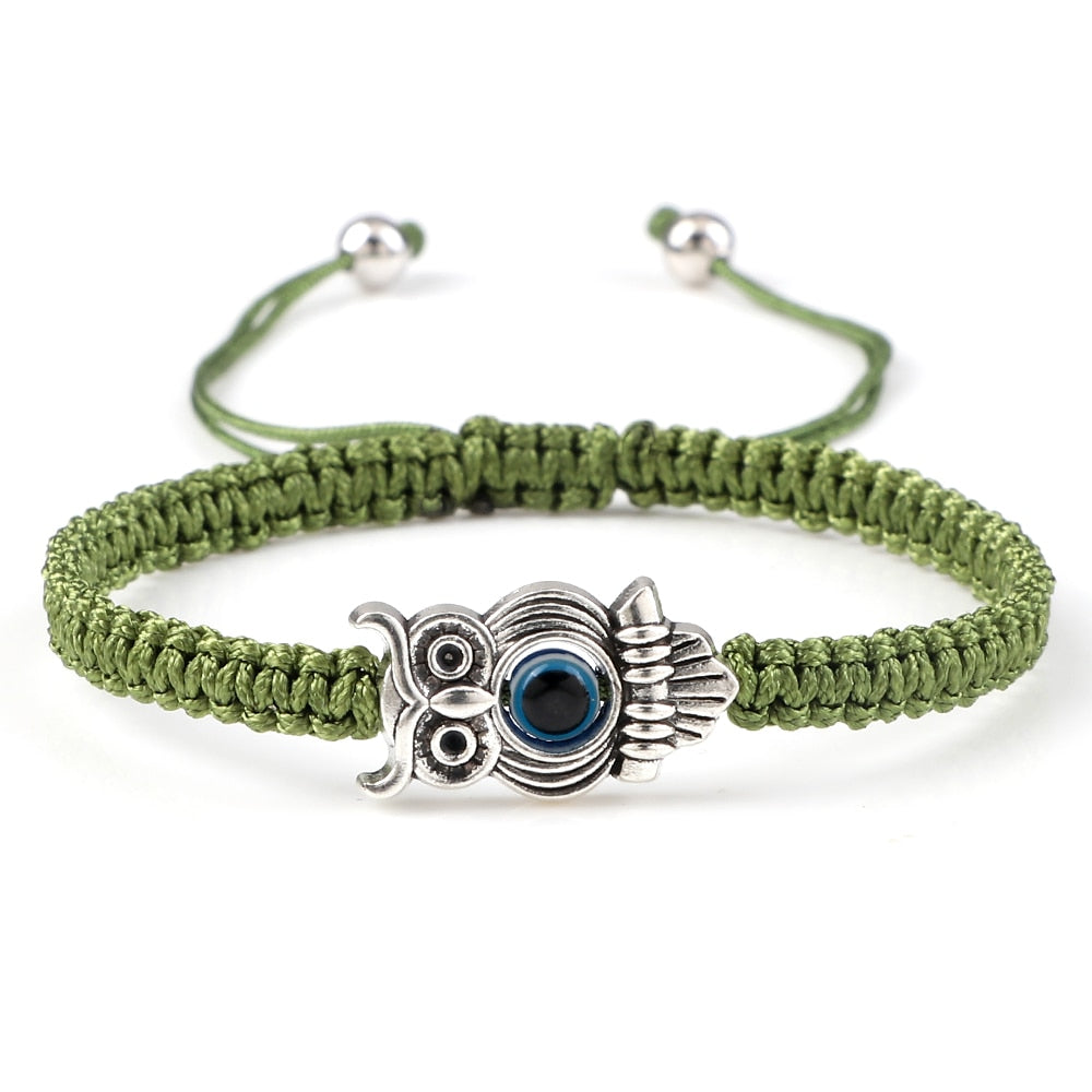 Braided Bracelets Colorful Vintage Blue Evil Eye Charm Owl