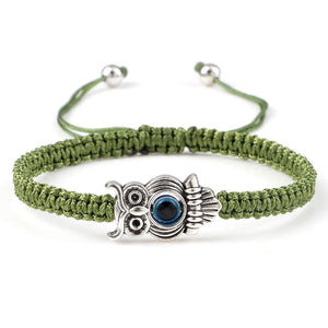 Braided Bracelets Colorful Vintage Blue Evil Eye Charm Owl