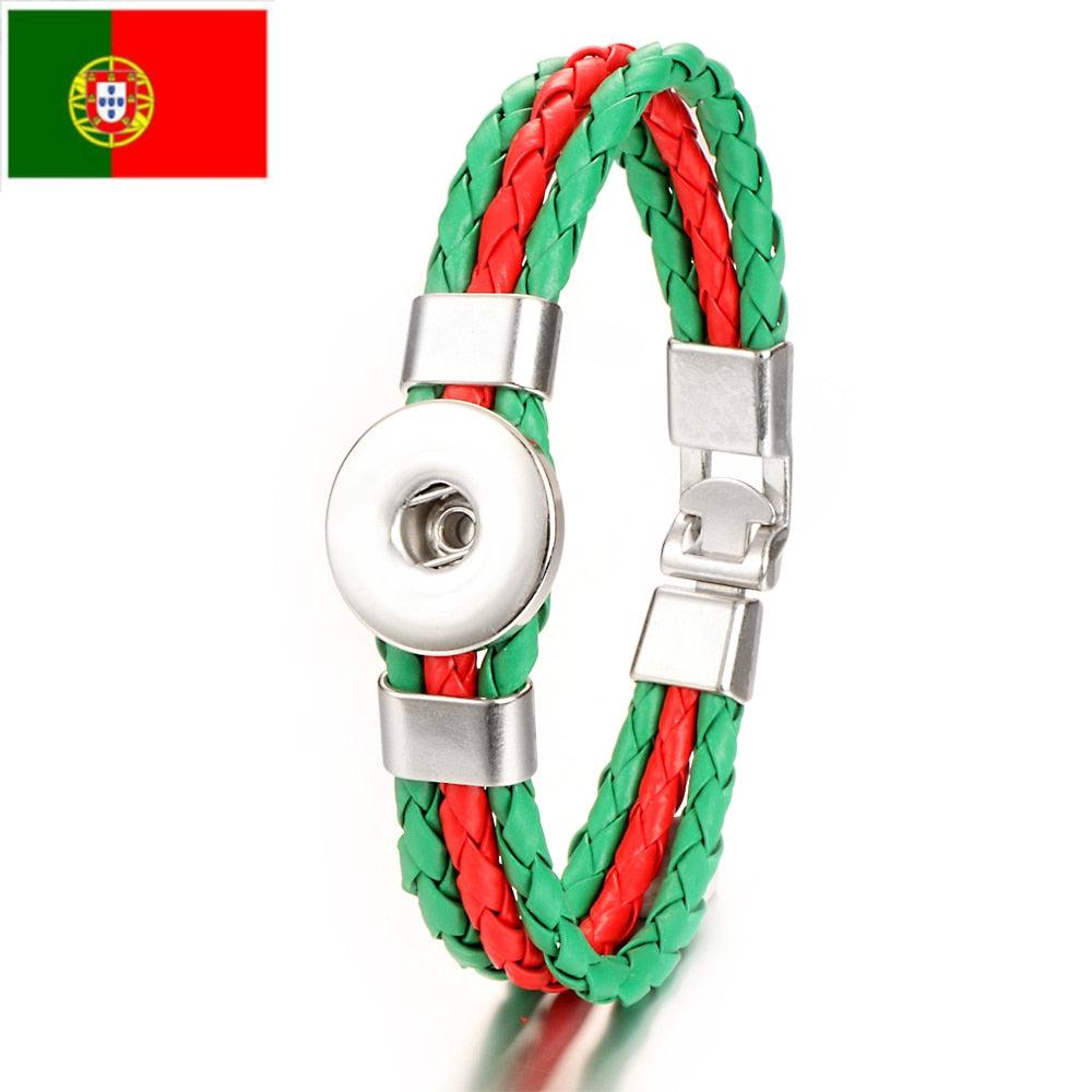 Easy-hook Weave National Flag Leather Fit Bangle Bracelet Charm Jewelry For Women and Men