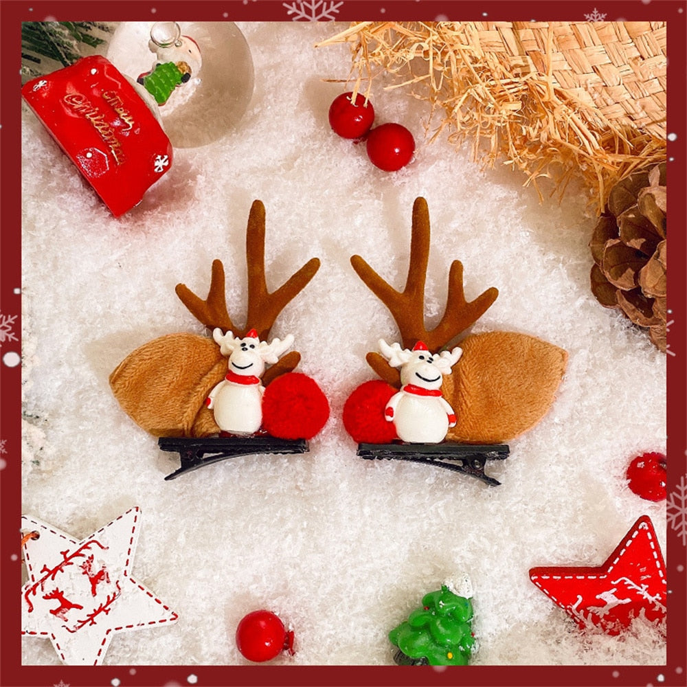 Christmas Elk Ear Hair Clip Women Girl Santa Snowman