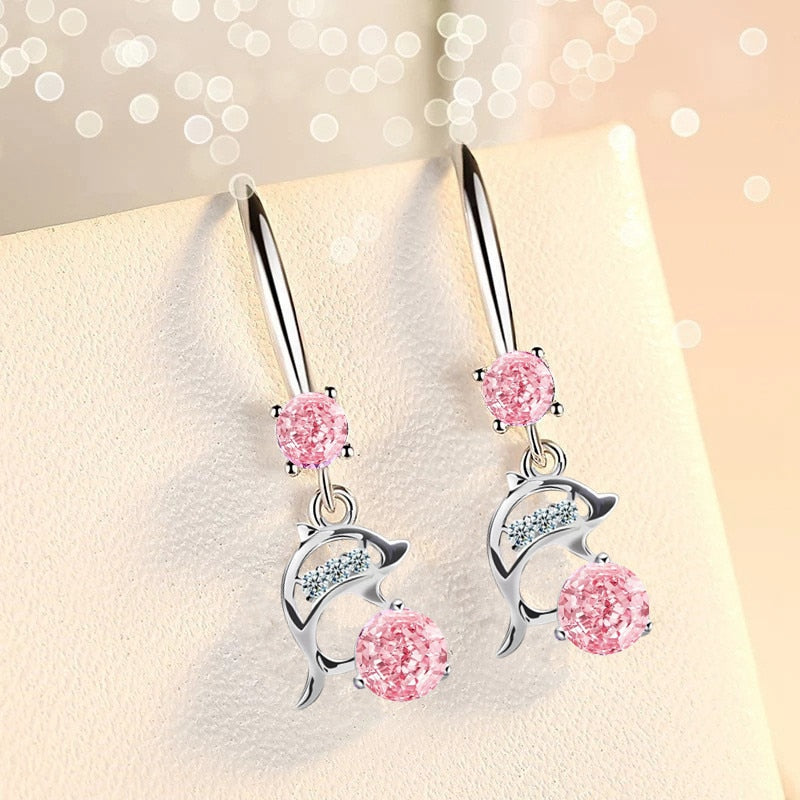 Silver Color Women Drop Earrings Cute Dolphin Ear Hook