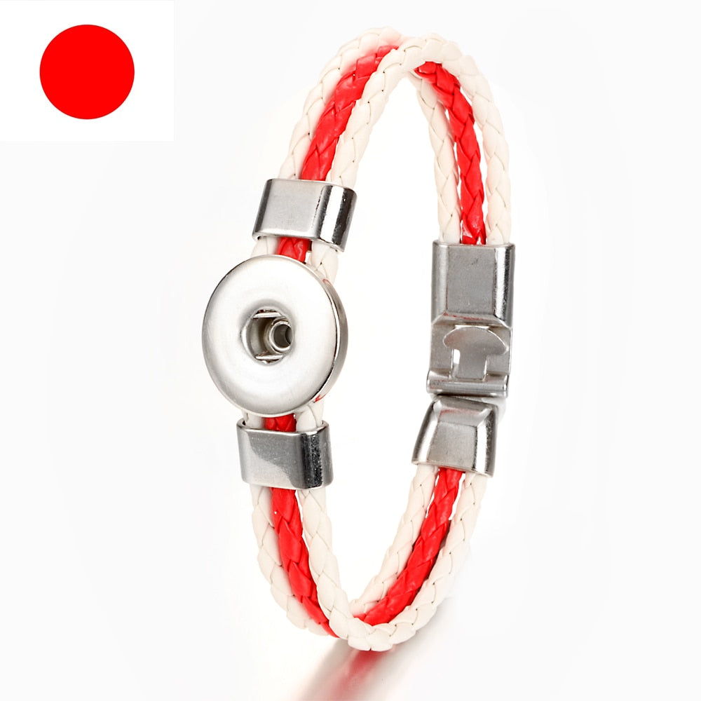 Easy-hook Weave National Flag Leather Fit Bangle Bracelet Charm Jewelry For Women and Men