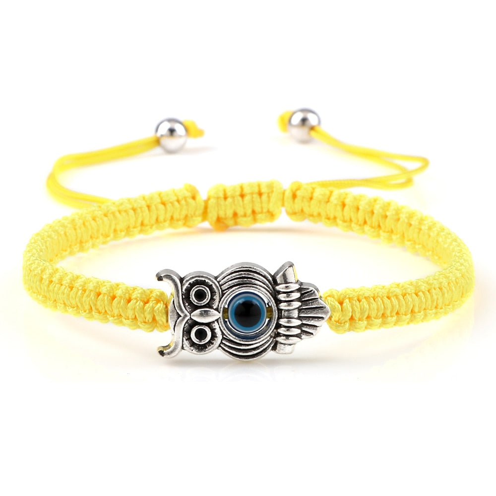 Braided Bracelets Colorful Vintage Blue Evil Eye Charm Owl