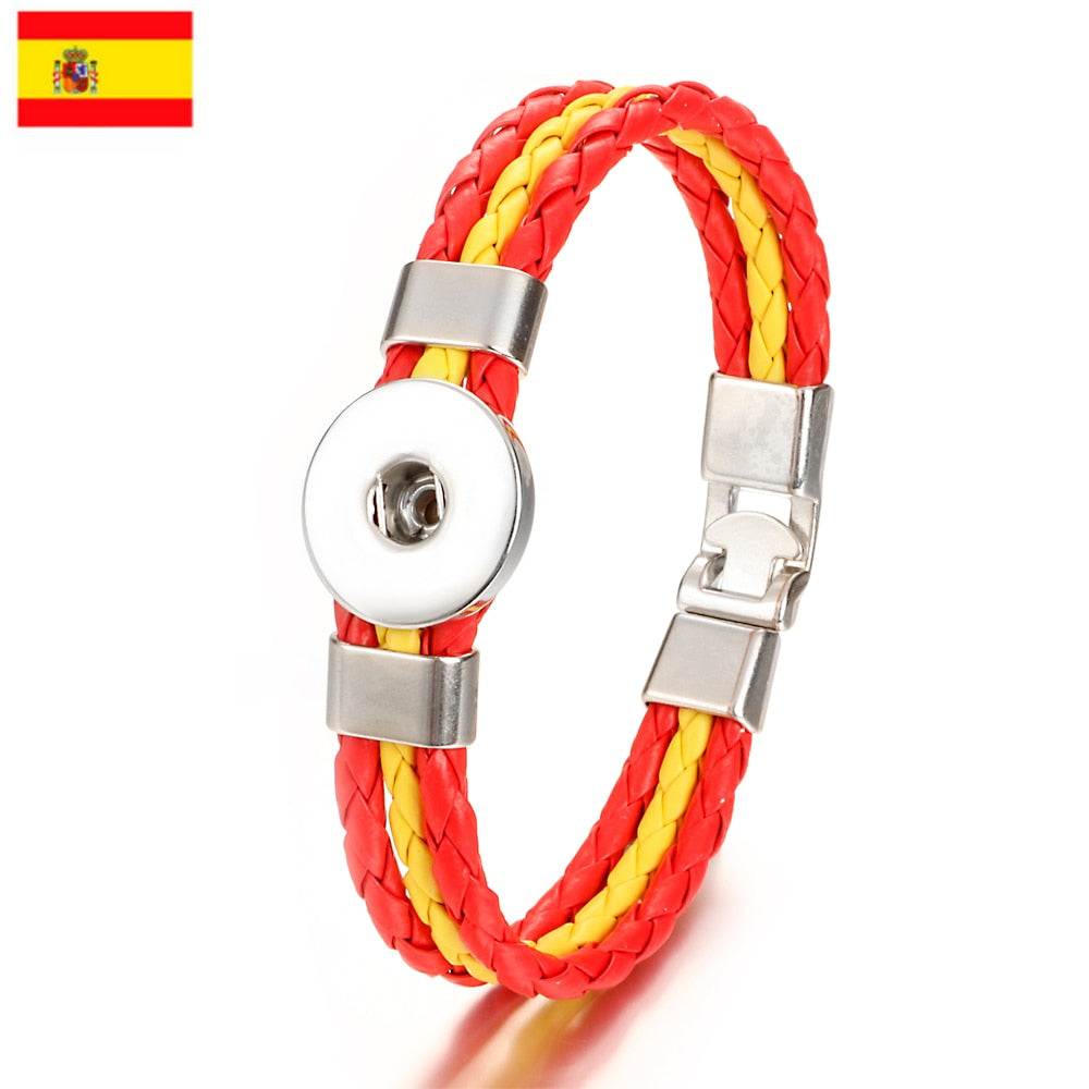 Easy-hook Weave National Flag Leather Fit Bangle Bracelet Charm Jewelry For Women and Men