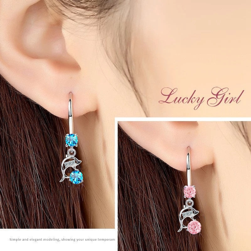 Silver Color Women Drop Earrings Cute Dolphin Ear Hook