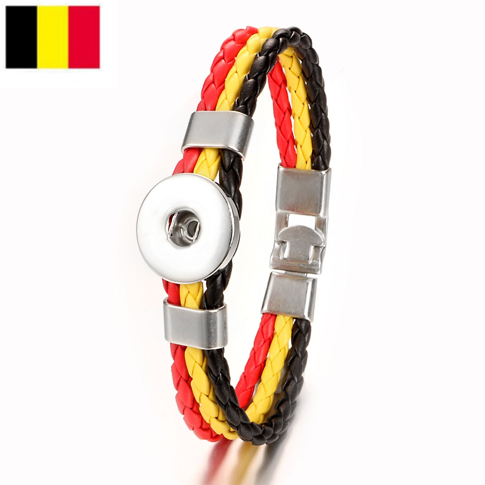 Easy-hook Weave National Flag Leather Fit Bangle Bracelet Charm Jewelry For Women and Men