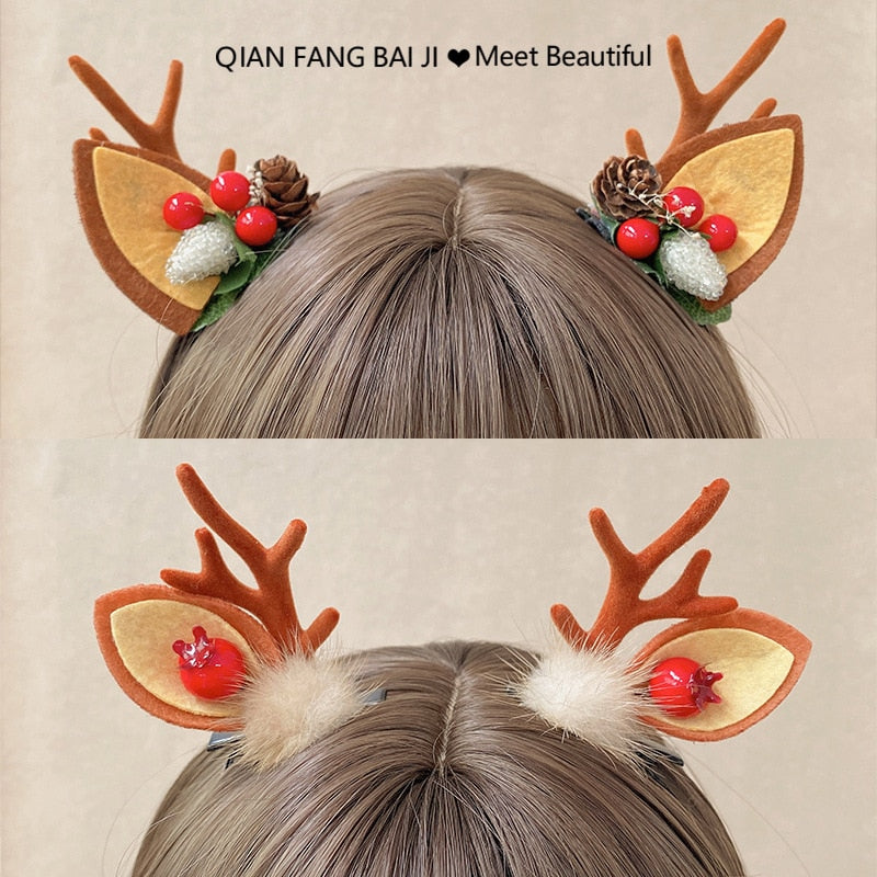 Christmas Elk Ear Hair Clip Women Girl Santa Snowman