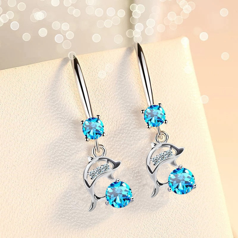 Silver Color Women Drop Earrings Cute Dolphin Ear Hook