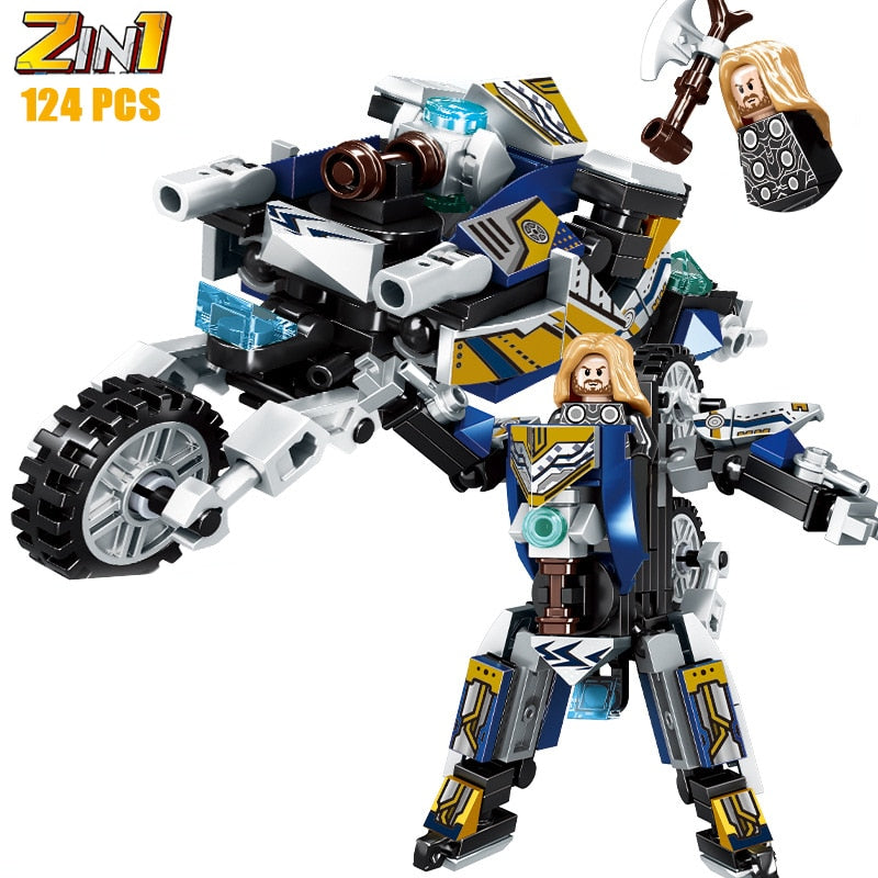 Disney Marvel Superhero Transforming Mecha Motorcycle 2 in 1 Building Blocks