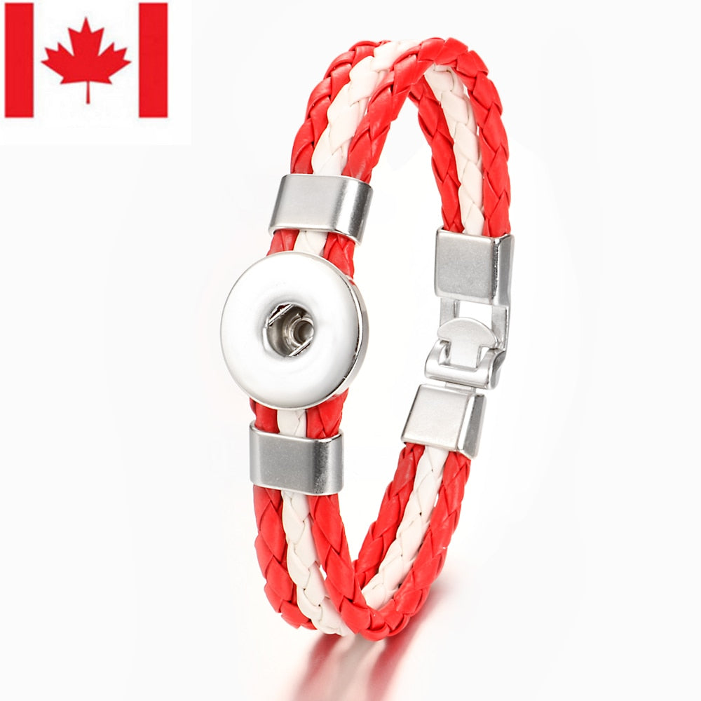 Easy-hook Weave National Flag Leather Fit Bangle Bracelet Charm Jewelry For Women and Men