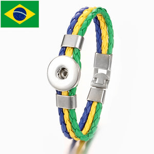 Easy-hook Weave National Flag Leather Fit Bangle Bracelet Charm Jewelry For Women and Men