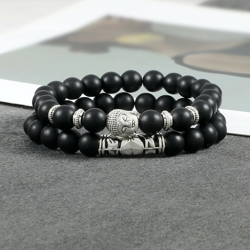 Buddha Head Bracelet for Women and  Men Natural Tiger Eye Lava Stone