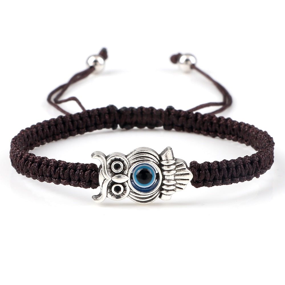 Braided Bracelets Colorful Vintage Blue Evil Eye Charm Owl