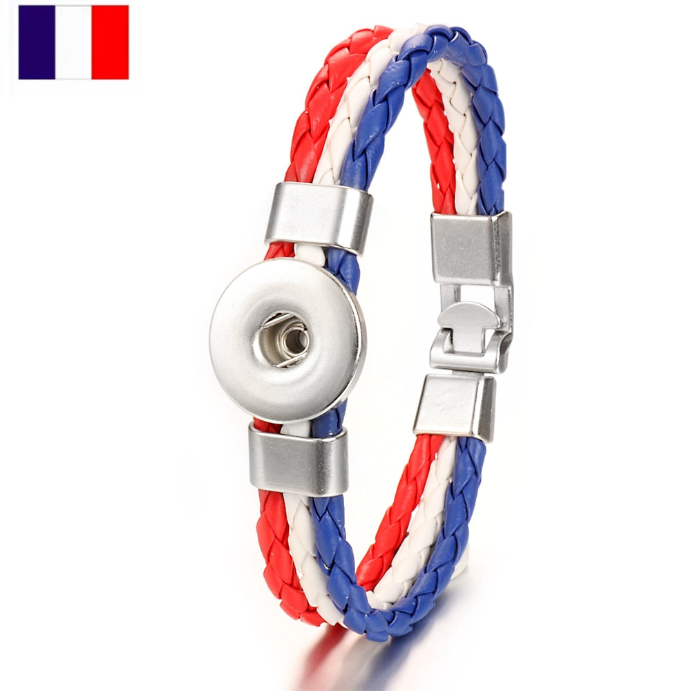 Easy-hook Weave National Flag Leather Fit Bangle Bracelet Charm Jewelry For Women and Men