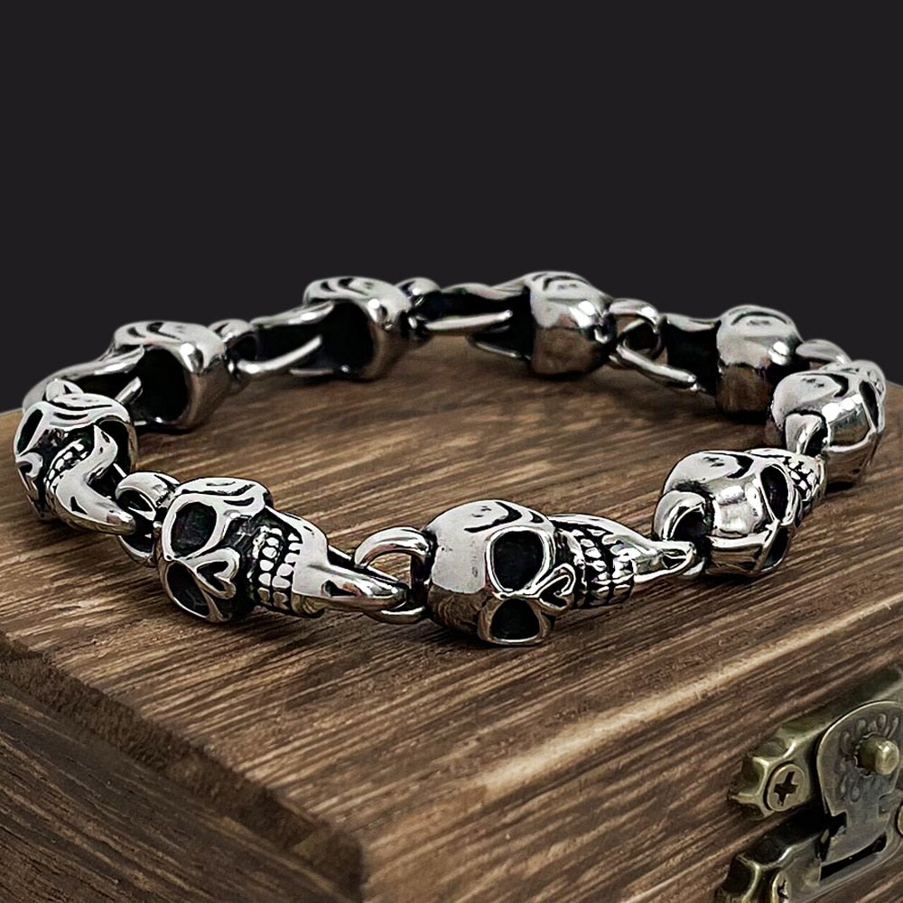 Punk Biker Style Skulls Bracelets Men Personality Polishing Stainless Steel Ghost Skeleton