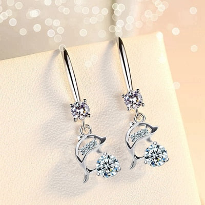 Silver Color Women Drop Earrings Cute Dolphin Ear Hook