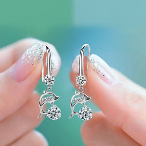 Silver Color Women Drop Earrings Cute Dolphin Ear Hook