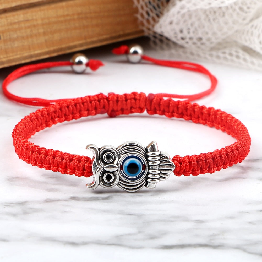 Braided Bracelets Colorful Vintage Blue Evil Eye Charm Owl