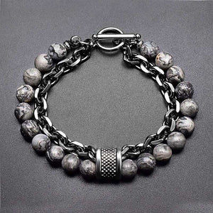 New Men Tiger Eye Stone Beaded Bracelet Stainless Steel