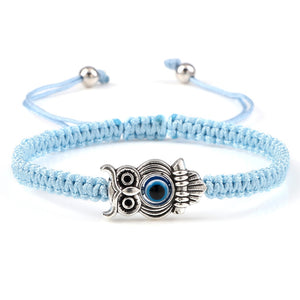 Braided Bracelets Colorful Vintage Blue Evil Eye Charm Owl