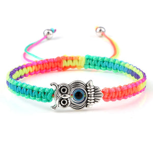 Braided Bracelets Colorful Vintage Blue Evil Eye Charm Owl