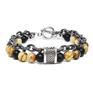 New Men Tiger Eye Stone Beaded Bracelet Stainless Steel