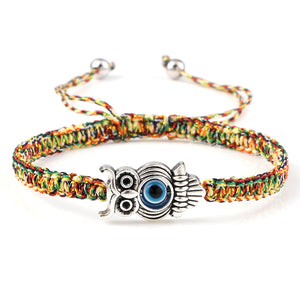 Braided Bracelets Colorful Vintage Blue Evil Eye Charm Owl